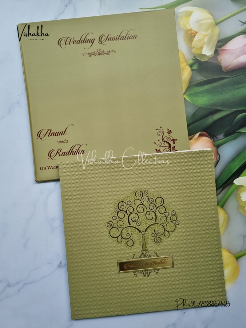 Pastel Mehndi Green Textured Pattern with Gold Foiled Forever Tree Center Semi box Hindu Muslim Sikh Christian