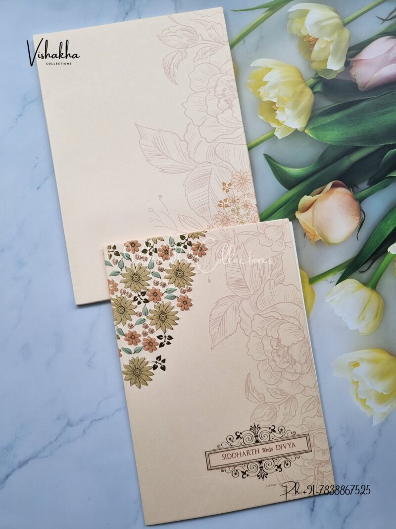 Peach and off White Floral Wedding Invitation Card