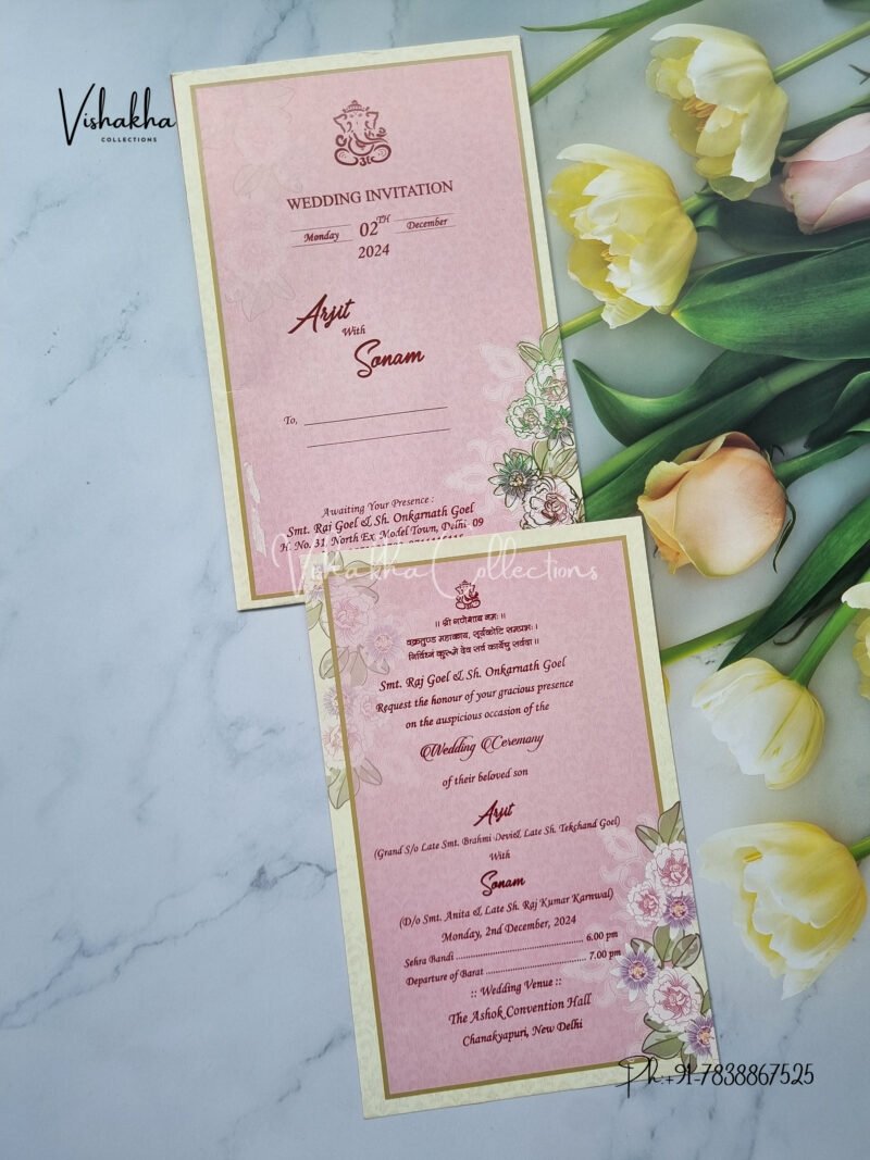 Pink and White Floral Combination Single Sheet Wedding Invitation Card