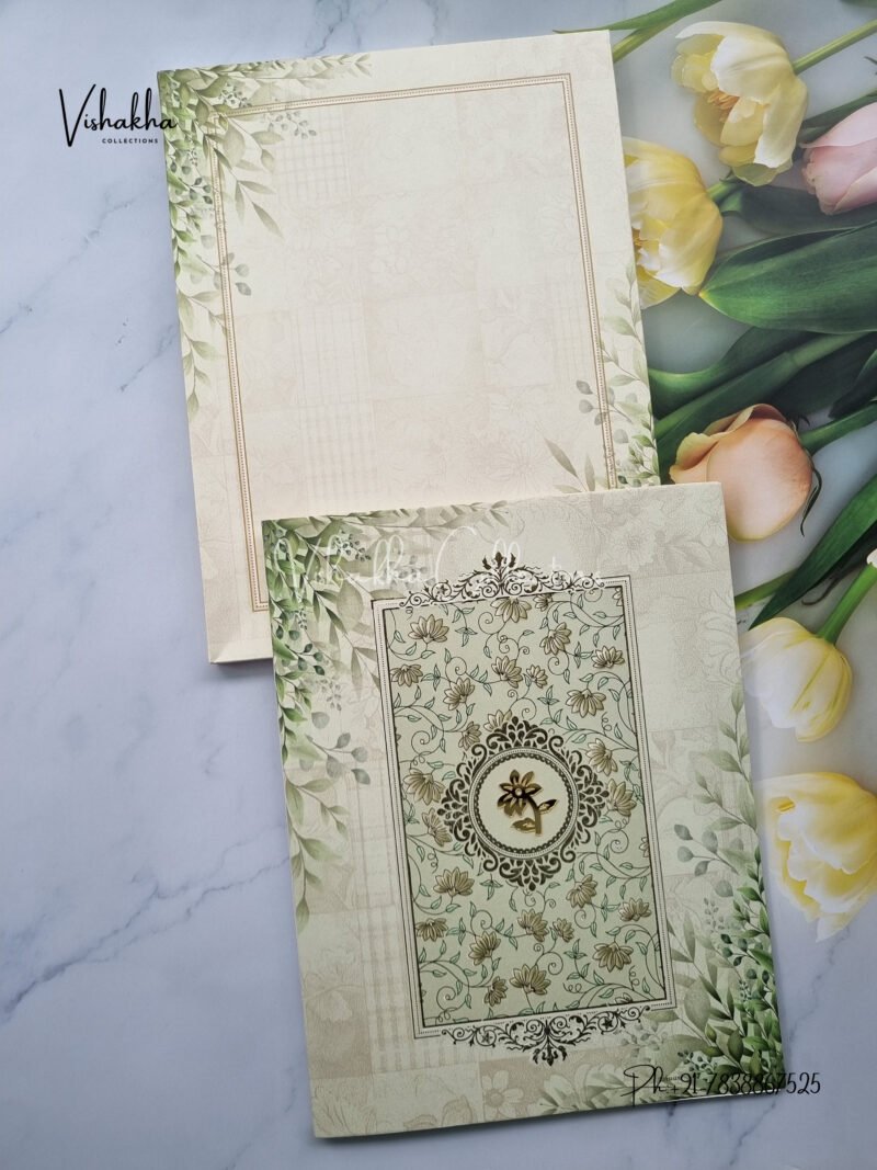 Pista Green Floral Pattern in White and Gold Wedding card