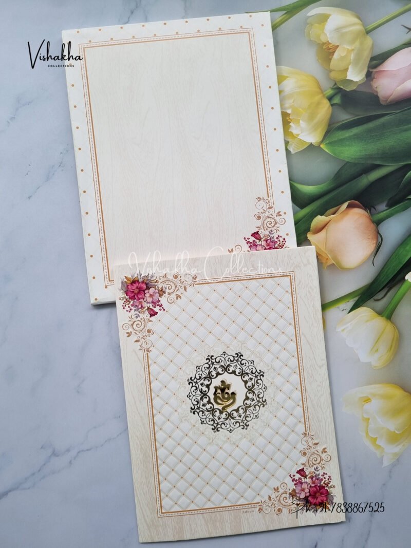 Red Flowers in elegant White and gold Combination Wedding Invitation Card