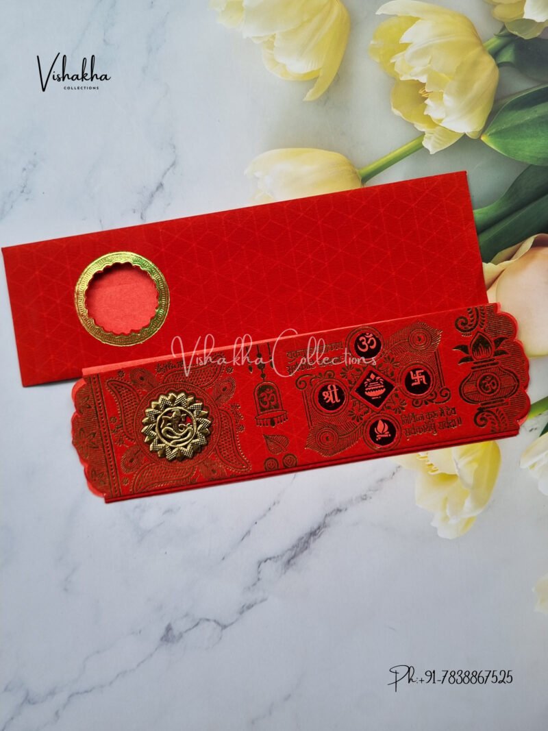 Red Piano style paper Scroll with Ganesh Marriage card