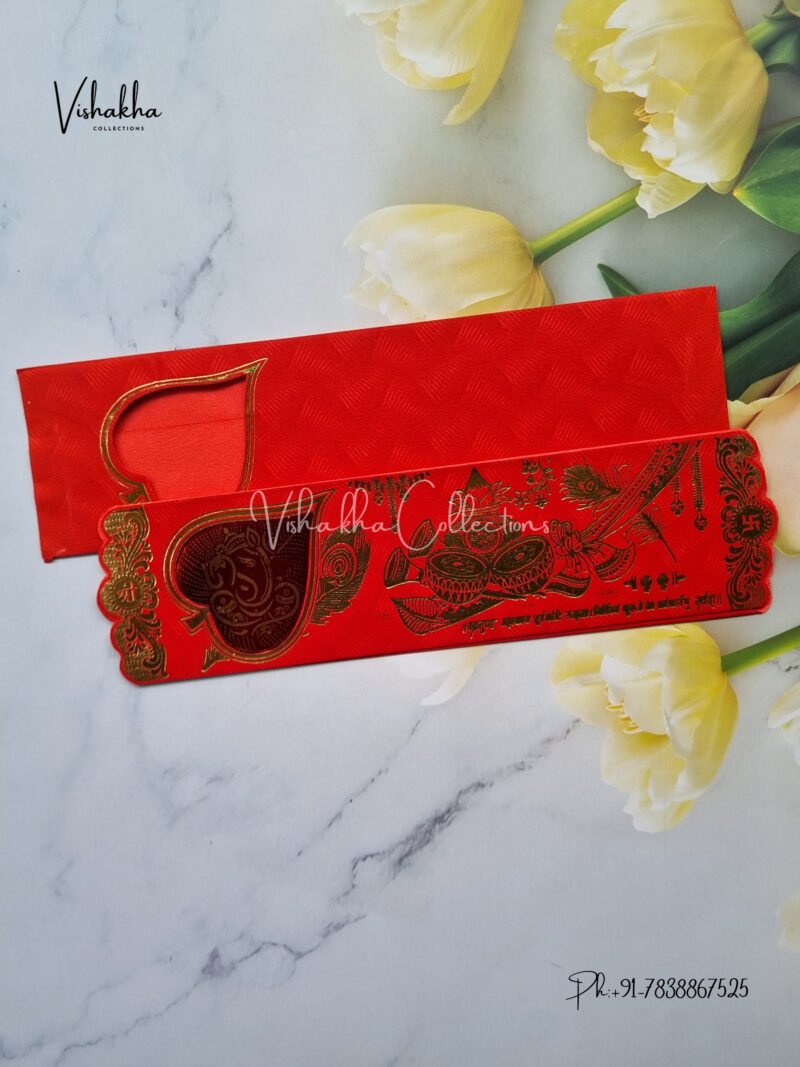 Red Piano style paper Scroll with Paan Ganesh Shadi card