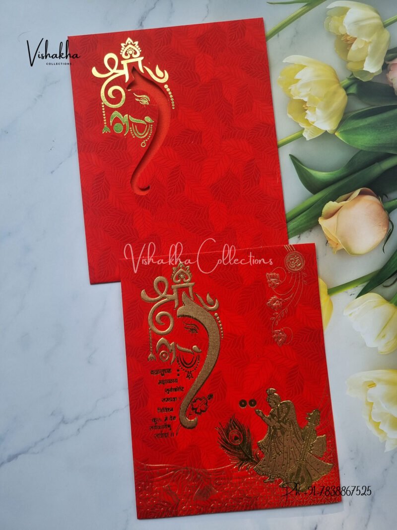 Red and Gold Ganesh Themed traditional Wedding Invitation Card