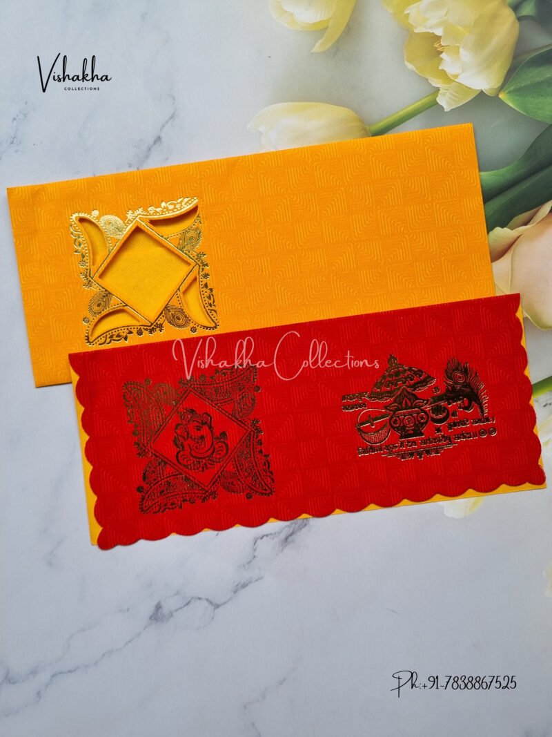 Red and yellow Swastik Ganesh Wedding Invitation card