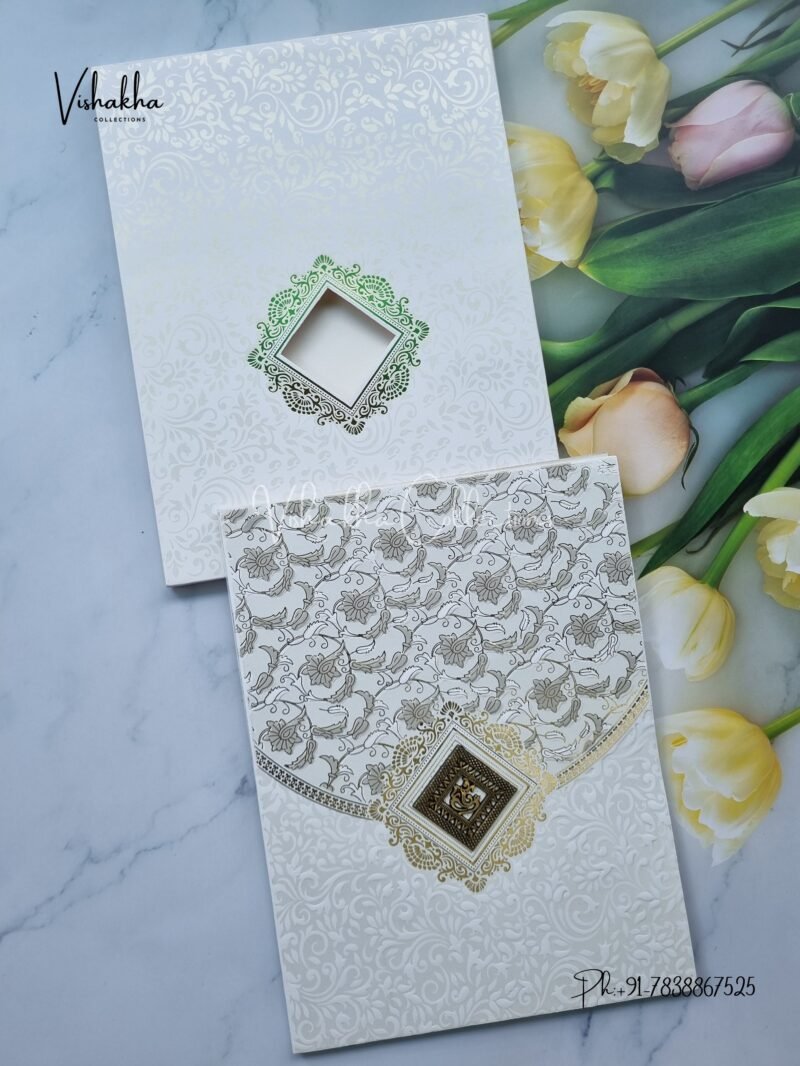 Rich White and Gold with Grey Flower Pattern premium invitation