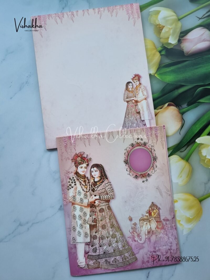 Royal Light Pink Indian Bride Groom and Baraat wedding invitation