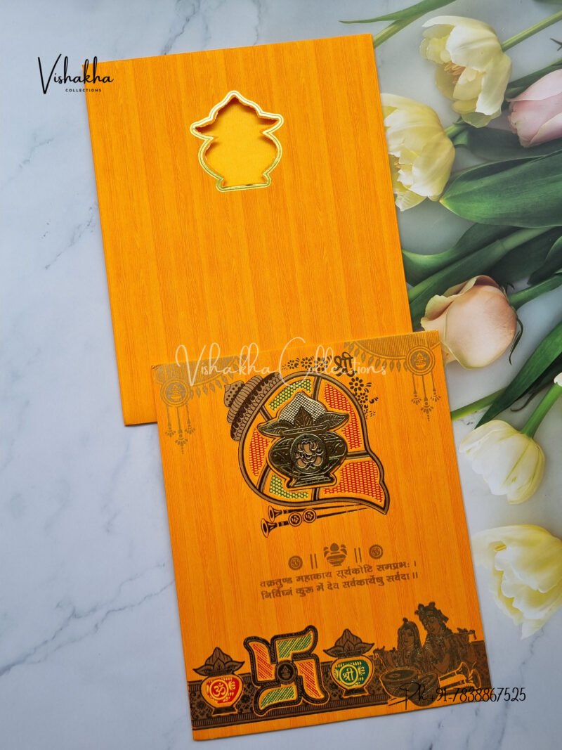 Shubh Shankh with Ganesh Haldi Yellow and Gold Colour Hindu Marriage Card