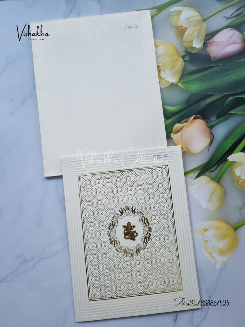 Simple White and Gold Geometrical Pattern wedding card design