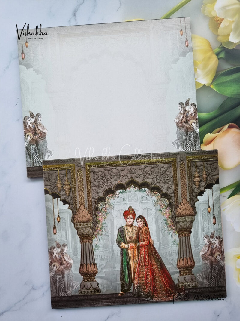 Traditional Indian bride and groom with 3 inserts Wedding Invitation Card