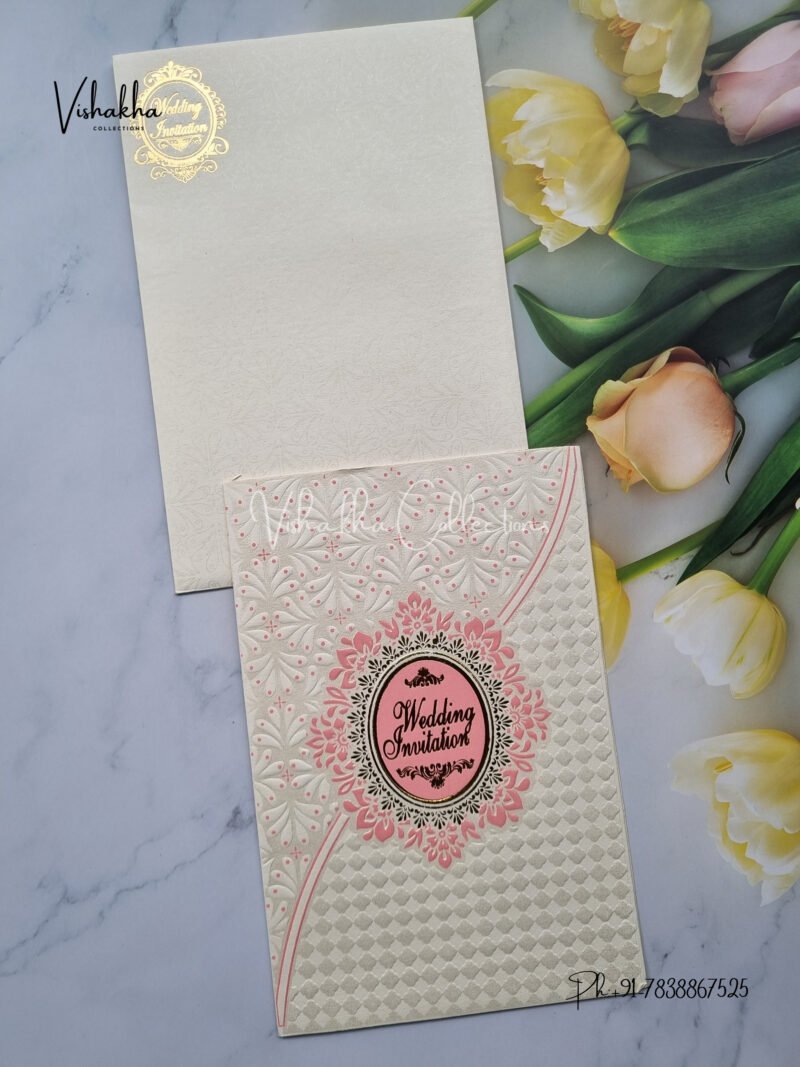 White and Gold with Pink Pattern Wedding invite