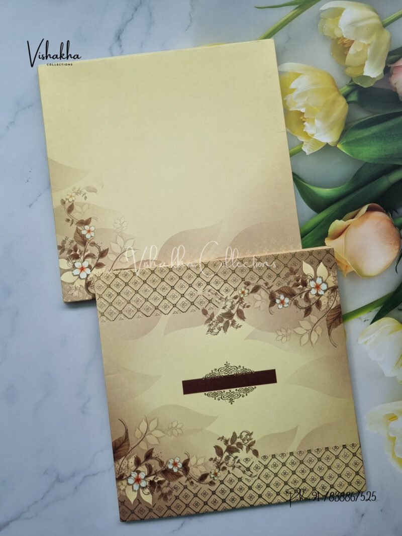 White and Olive Green Flower Pattern in Pale Yellow Wedding Invite