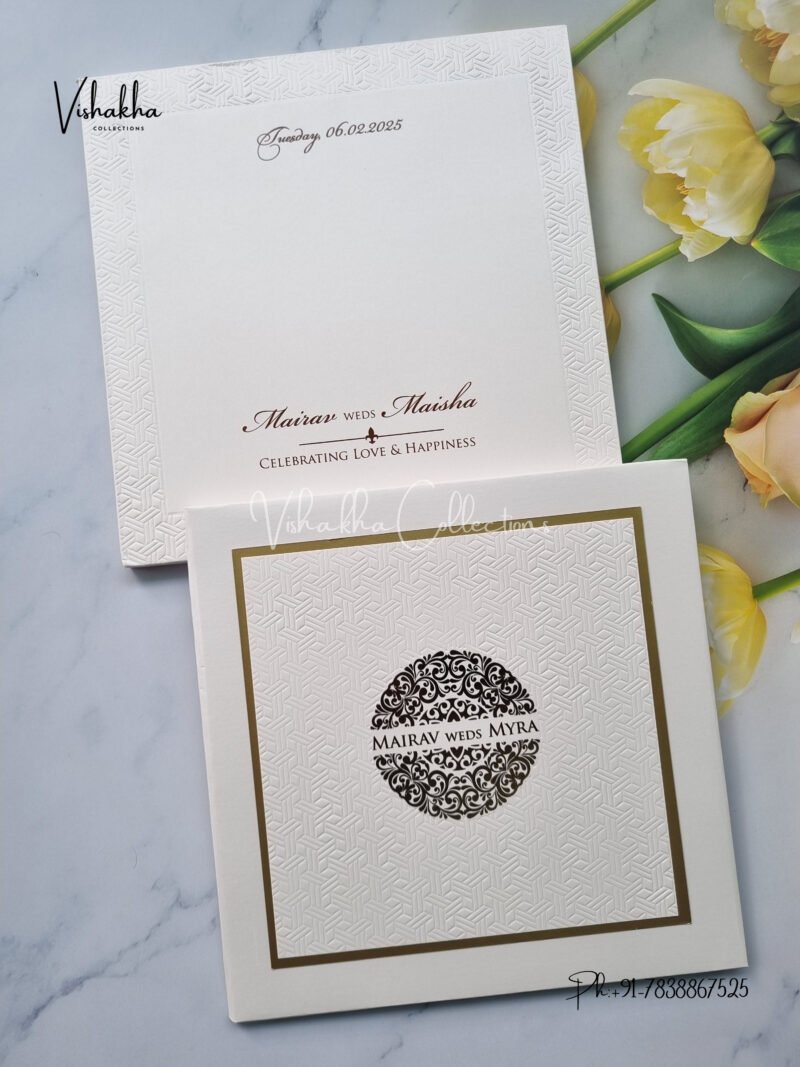 White and gold padded with EP names Wedding Invitation Card SK-3270