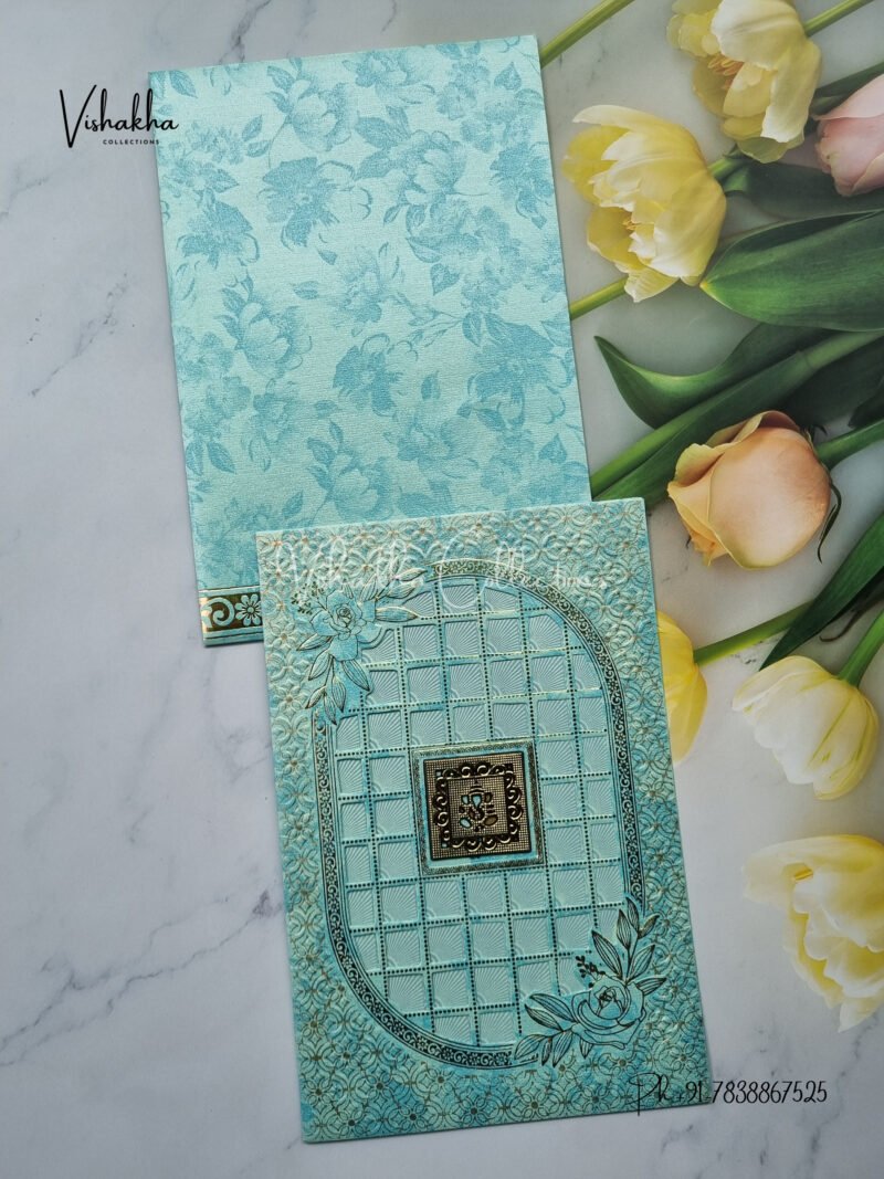 White and gold with Green Pattern shaadi card deisgn