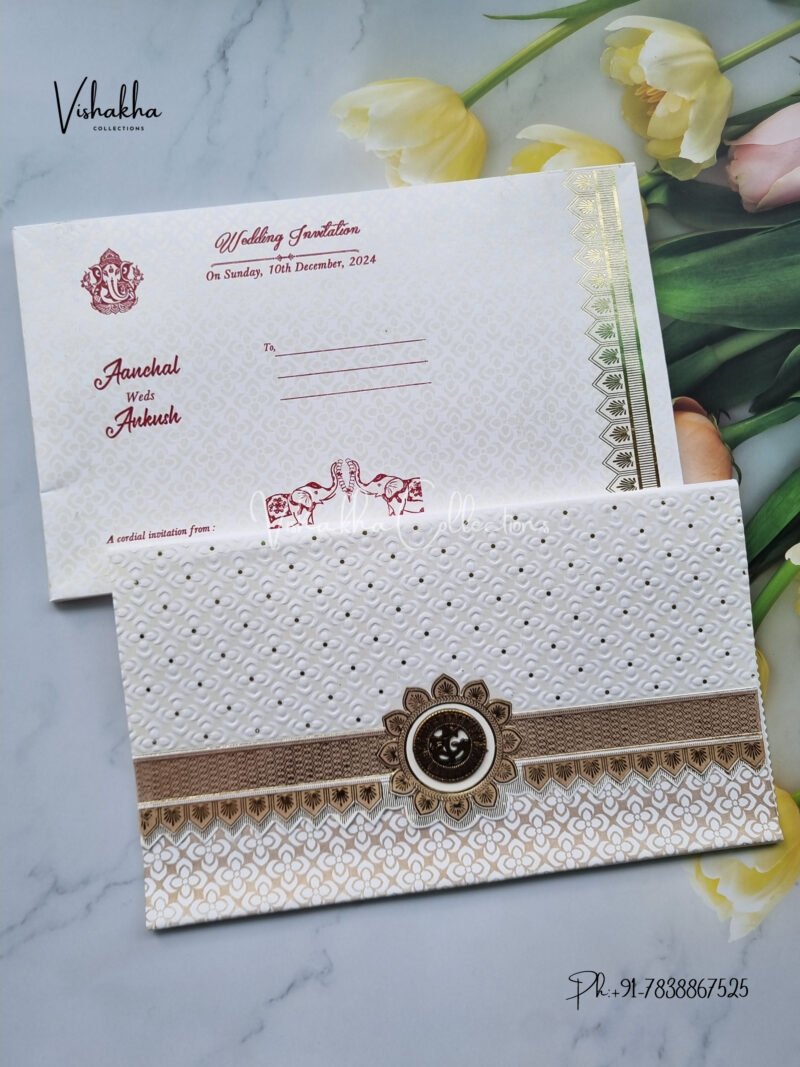 white and golden flroal theme Wedding Invitation Card