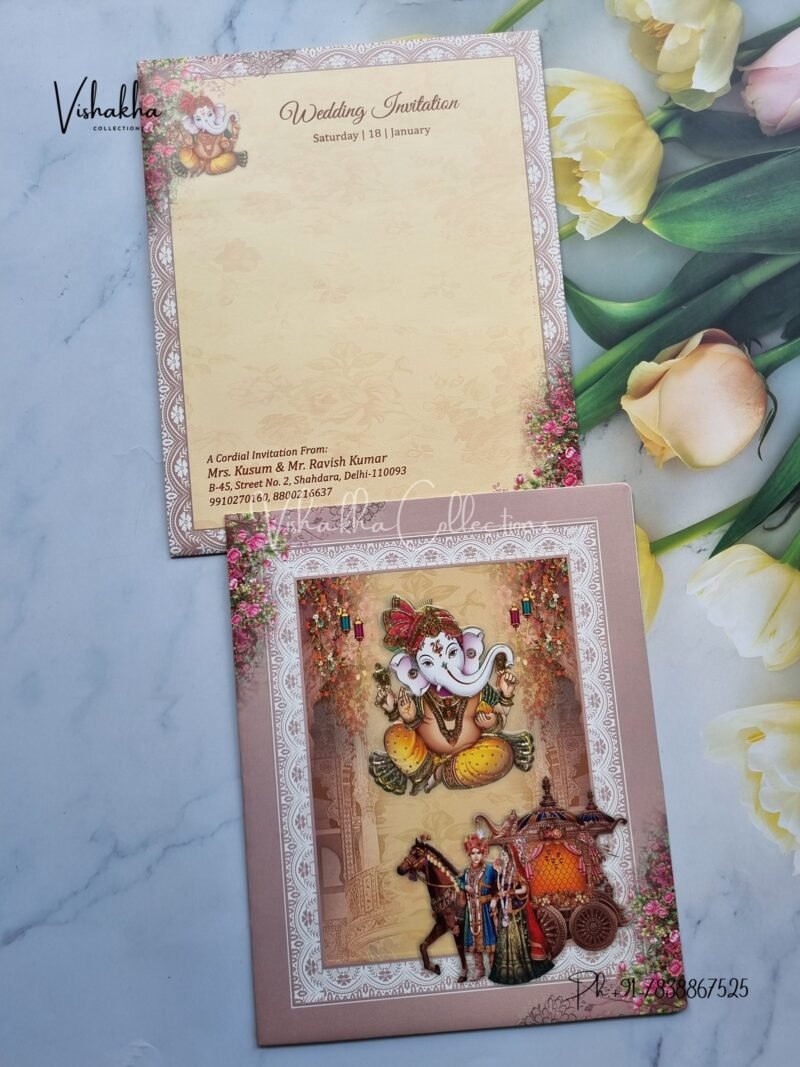 Barat Ganesh Ji Flower Hindu invitation Cards EJ-4171