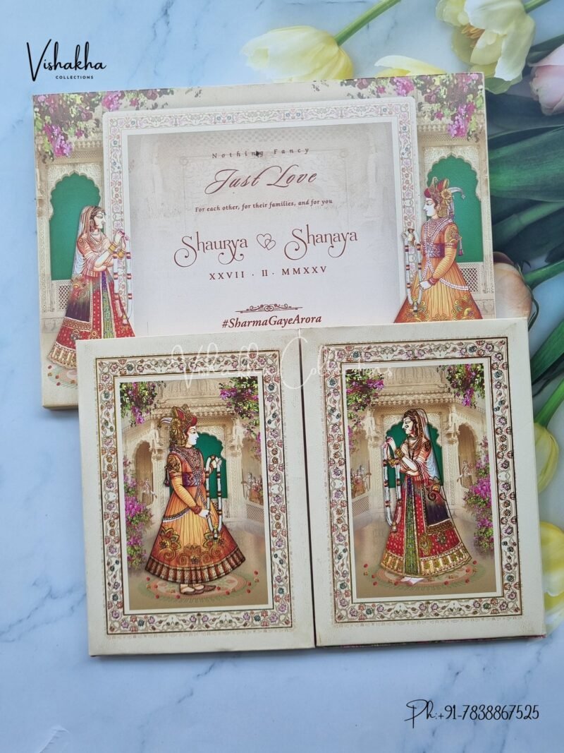 Barat Semi Box Hathi Dulah Dulhan Double Door Hindu Padded invitation Cards ATS-P145