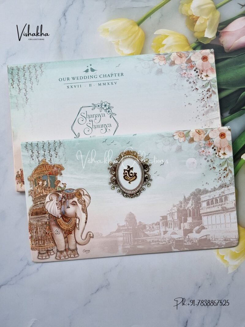 Barat Semi Box Hathi Dulah Dulhan Hindu invitation Cards ATS-5123