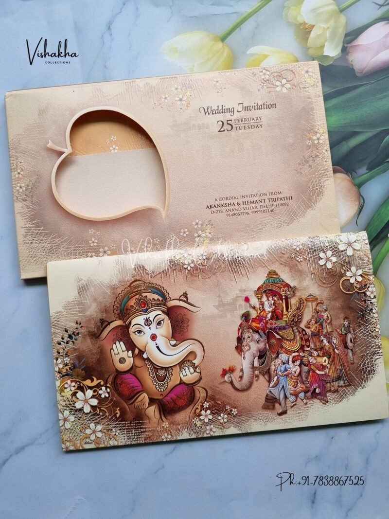 Barat Semi Box Hathi Ganesh Ji Dulah Dulhan Hindu invitation Cards EJ-4076