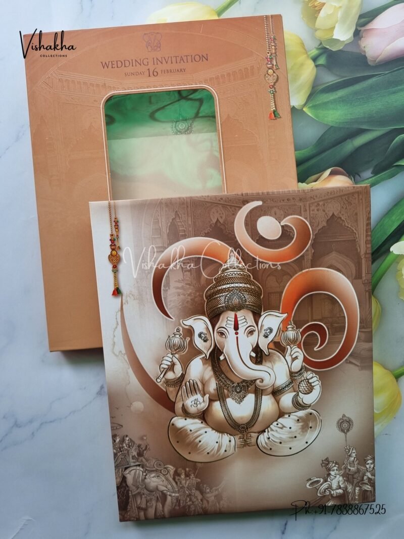 Barat Semi Box Hathi Ganesh Ji Hindu Padded invitation Cards EJ-4001