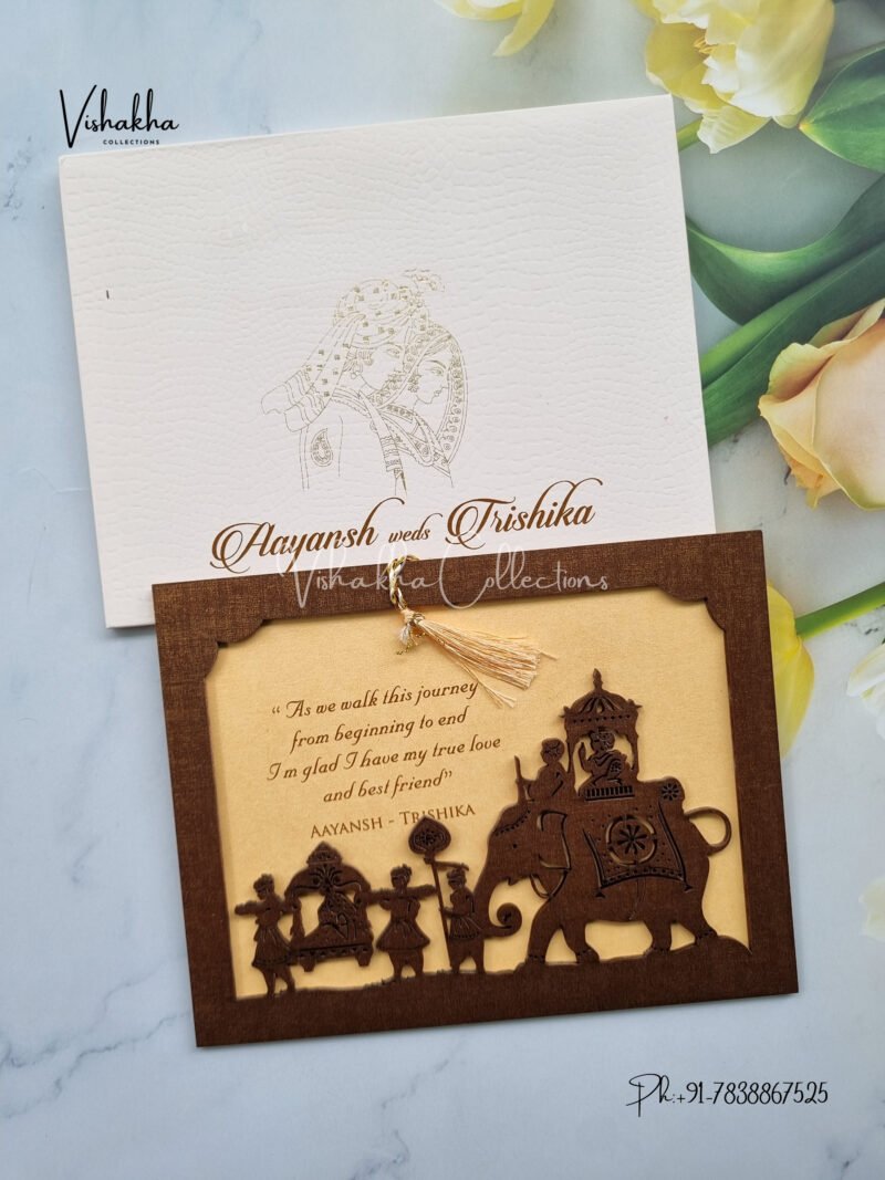 Barat Themed Semi Box Hathi Themed Hindu Wedding MDF Board Laser Cut Laser Cut Wedding invitation Cards - LN-778