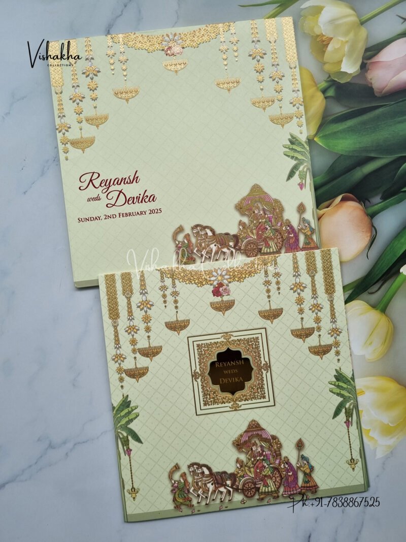 Doli Themed Barat Themed Semi Box Hathi Themed Flower Themed Hindu Wedding invitation Cards - LN-750