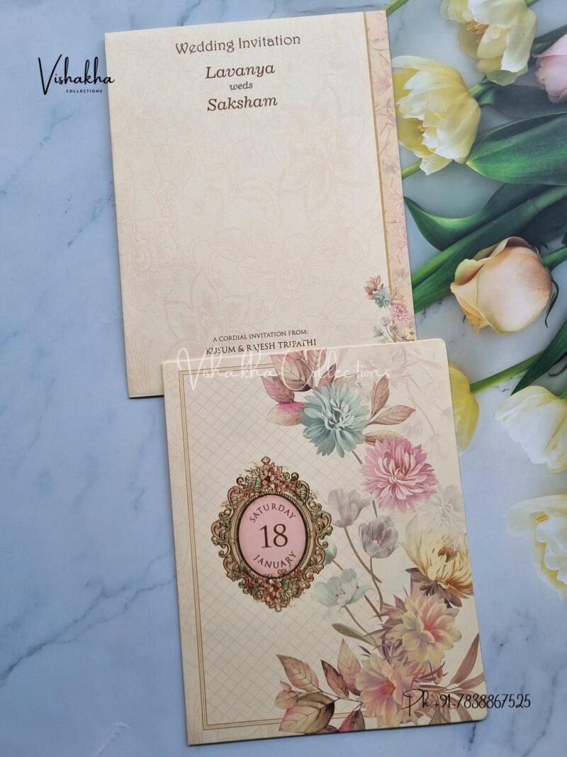 Flower Hindu Muslim Christian Sikh invitation Cards EJ-4188