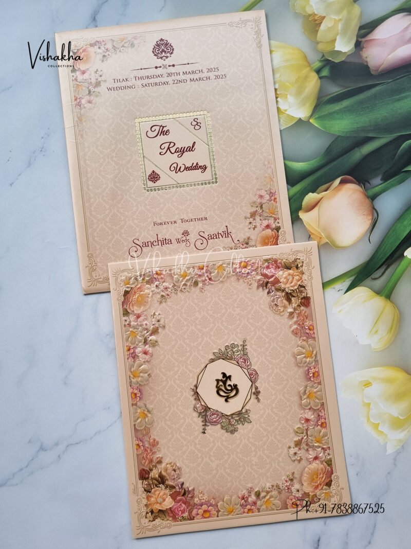 Flower Themed Hindu Wedding invitation Cards - CR-6015