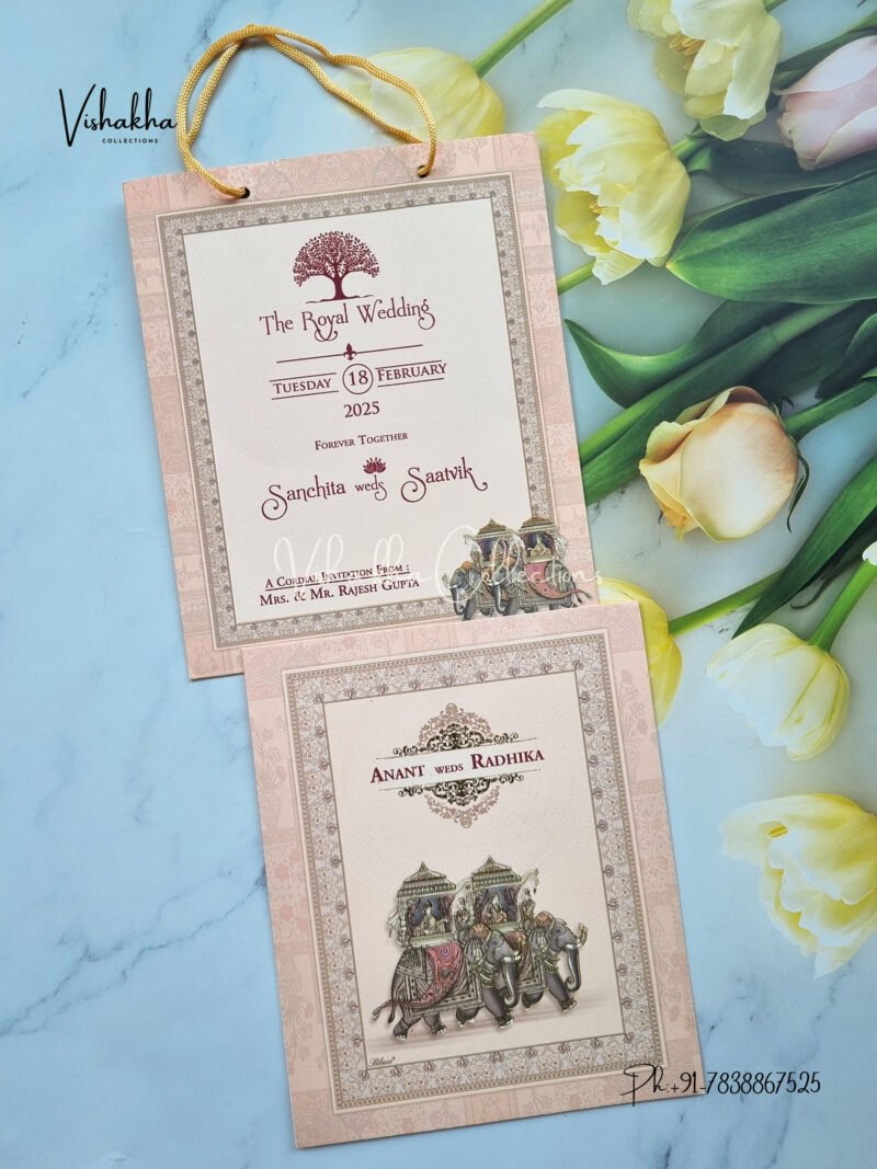 Hathi Themed Dulah Dulhan Themed Flower Themed Hindu Wedding Carry Bag Style Wedding invitation Cards - CR-5025