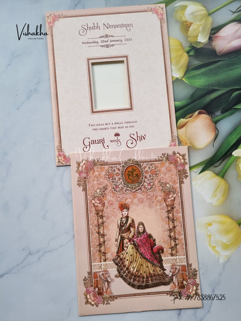 Hathi Themed Dulah Dulhan Themed Flower Themed Hindu Wedding invitation Cards - CR-5038