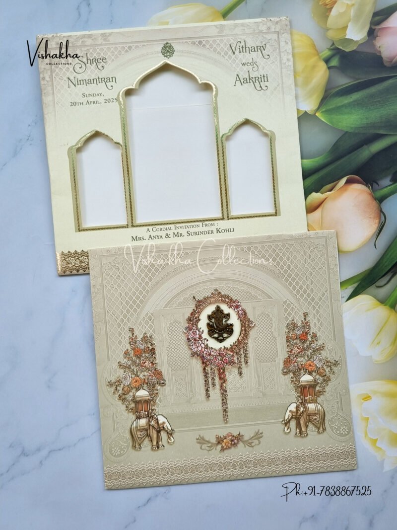 Hathi Themed Flower Themed Hindu Wedding invitation Cards - CR-1086