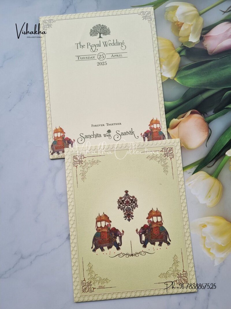 Hathi Themed Flower Themed Hindu Wedding invitation Cards - CR-5021