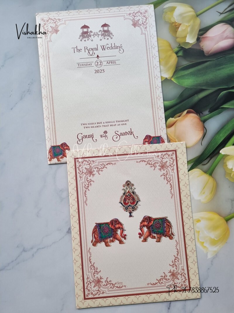 Hathi Themed Flower Themed Hindu Wedding invitation Cards - CR-6014