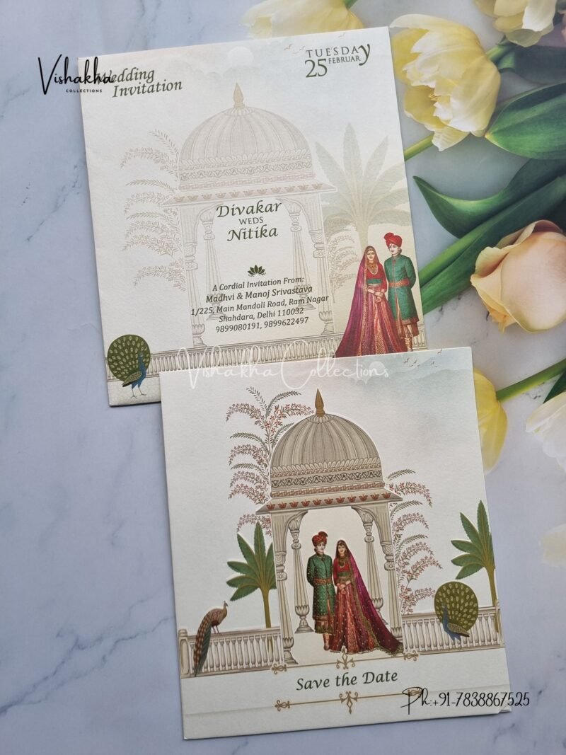 Peacock Dulah Dulhan Hindu invitation Cards EJ-4156