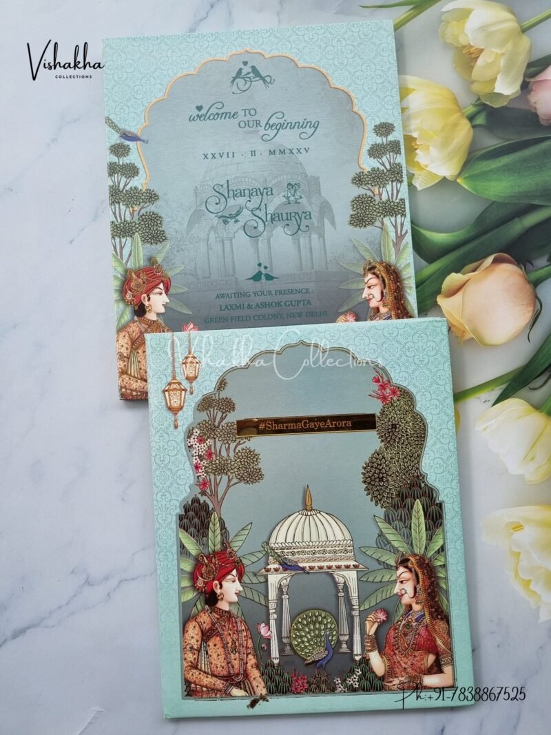 Peacock Semi Box Dulah Dulhan Hindu Padded invitation Cards ATS-P133