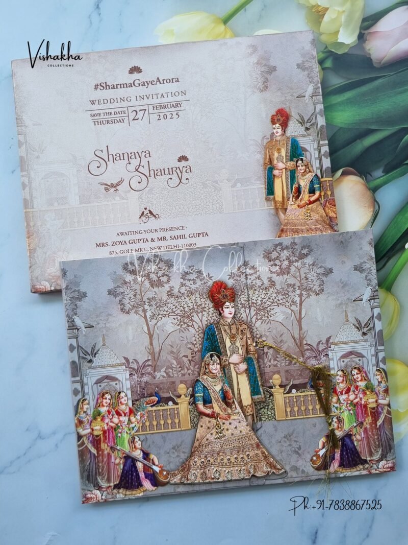 Peacock Semi Box Dulah Dulhan Hindu invitation Cards ATS-5114