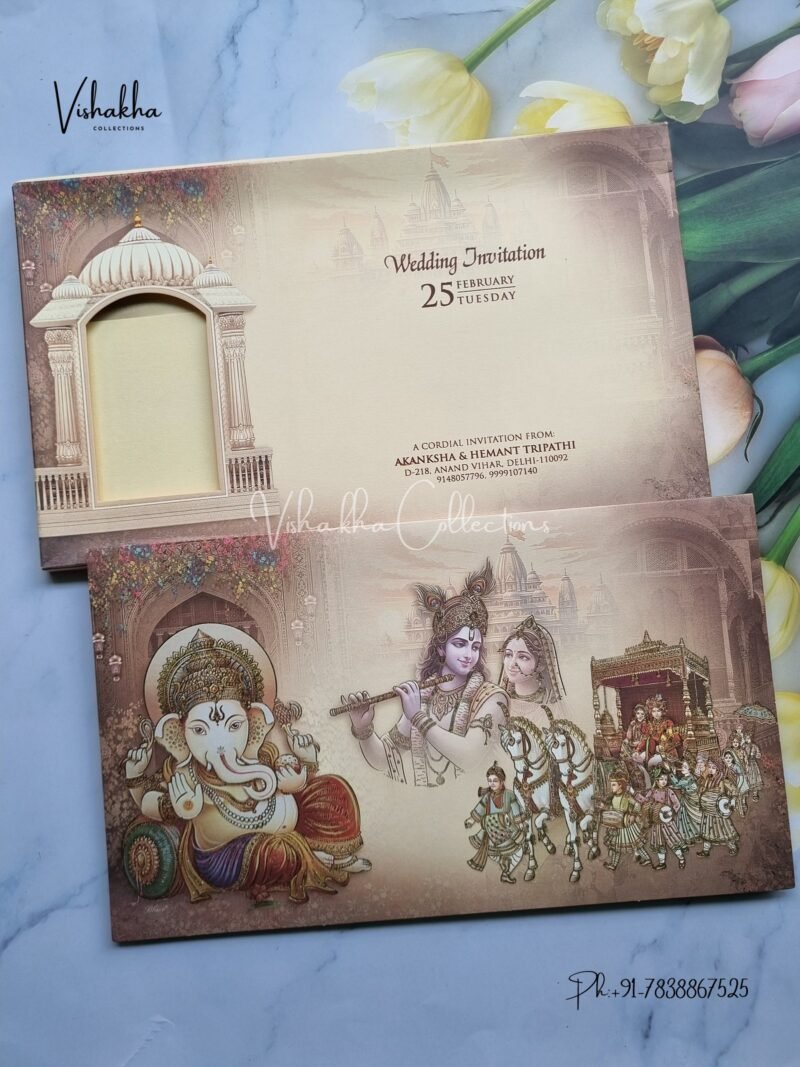 Radha Krishna Barat Semi Box Hathi Ganesh Ji Dulah Dulhan Hindu invitation Cards EJ-4077