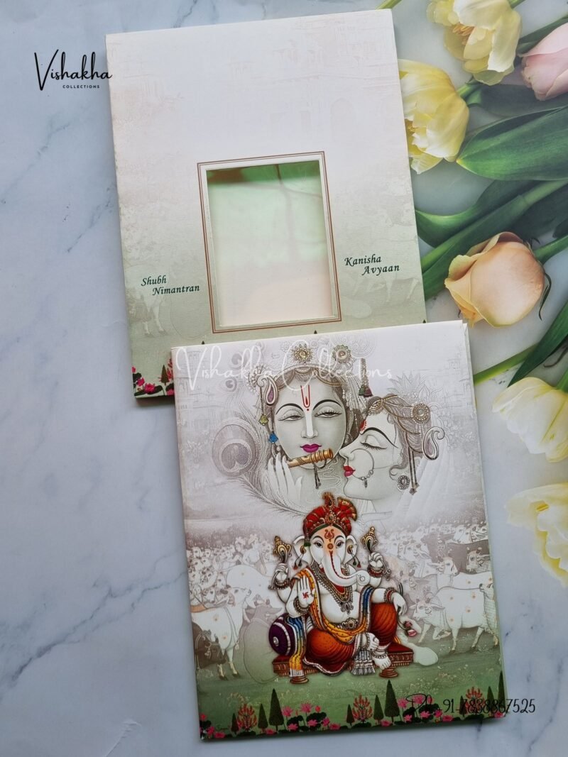 Radha Krishna Semi Box Ganesh Ji Hindu Padded invitation Cards EJ-4051