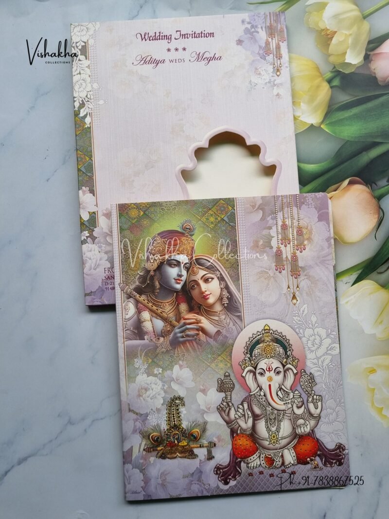 Radha Krishna Semi Box Ganesh Ji Hindu invitation Cards EJ-4083