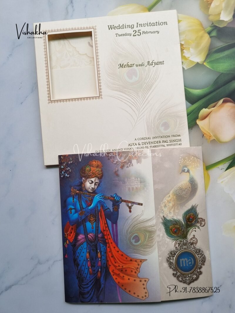 Radha Krishna Semi Box Hindu invitation Cards EJ-4104