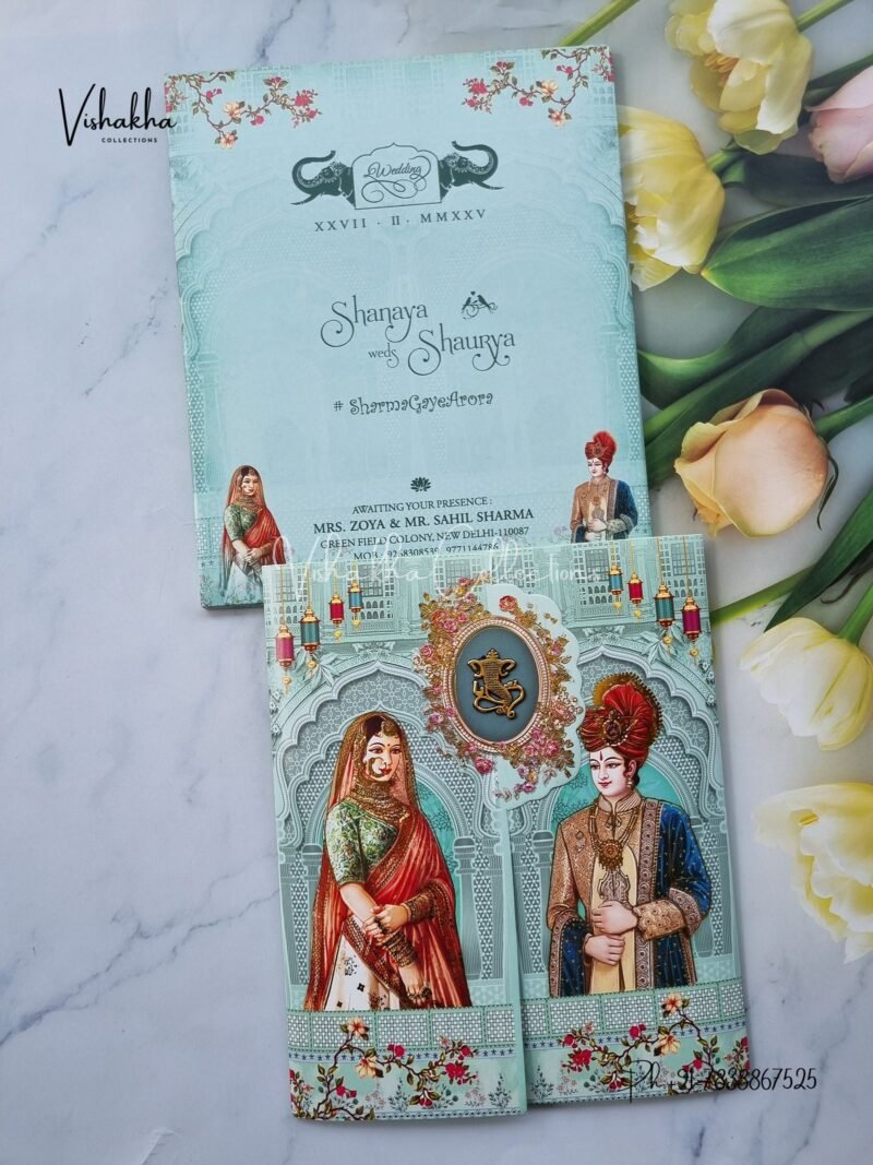 Semi Box Dulah Dulhan Double Door Hindu invitation Cards ATS-5143