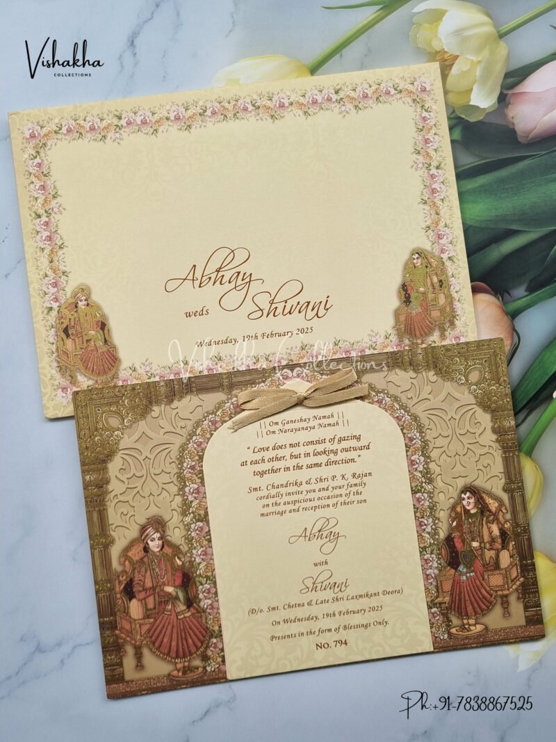 Semi Box Dulah Dulhan Themed Flower Themed Hindu Wedding MDF Board Laser Cut Laser Cut Wedding invitation Cards - LN-794