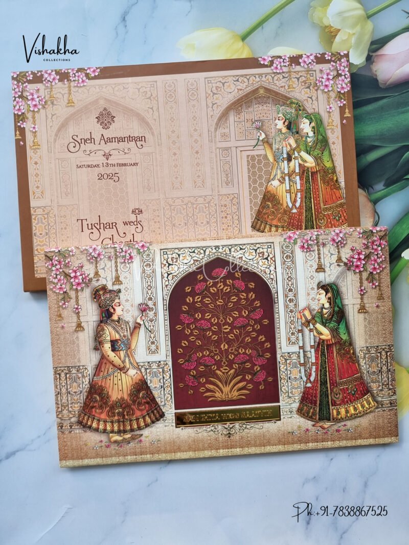 Semi Box Dulah Dulhan Themed Flower Themed Hindu Wedding Padded Wedding invitation Cards - CR-1014