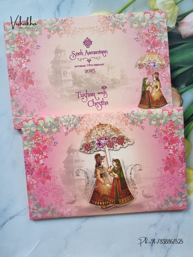 Semi Box Dulah Dulhan Themed Flower Themed Hindu Wedding Padded Wedding invitation Cards - CR-1150