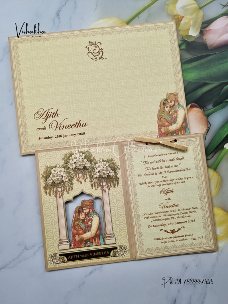 Semi Box Dulah Dulhan Themed Flower Themed Hindu Wedding Sikh Wedding MDF Board Laser Cut Laser Cut Wedding invitation Cards - LN-797