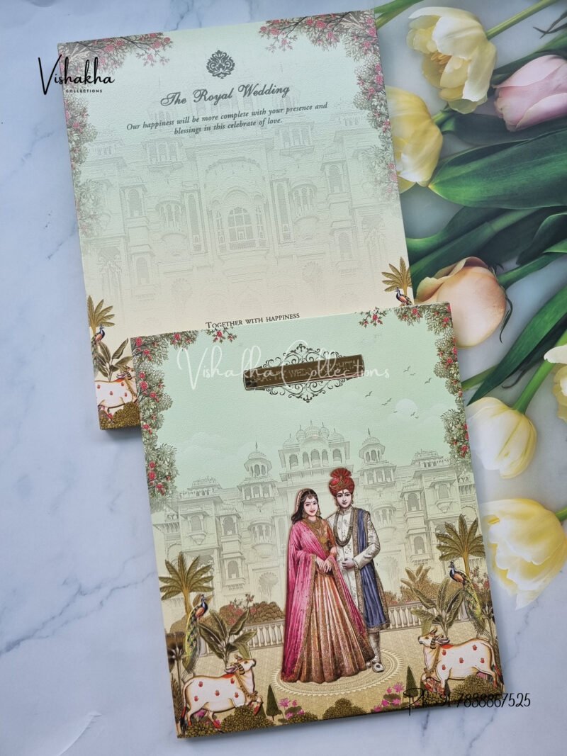 Semi Box Dulah Dulhan Themed Flower Themed Hindu Wedding invitation Cards - CR-5058