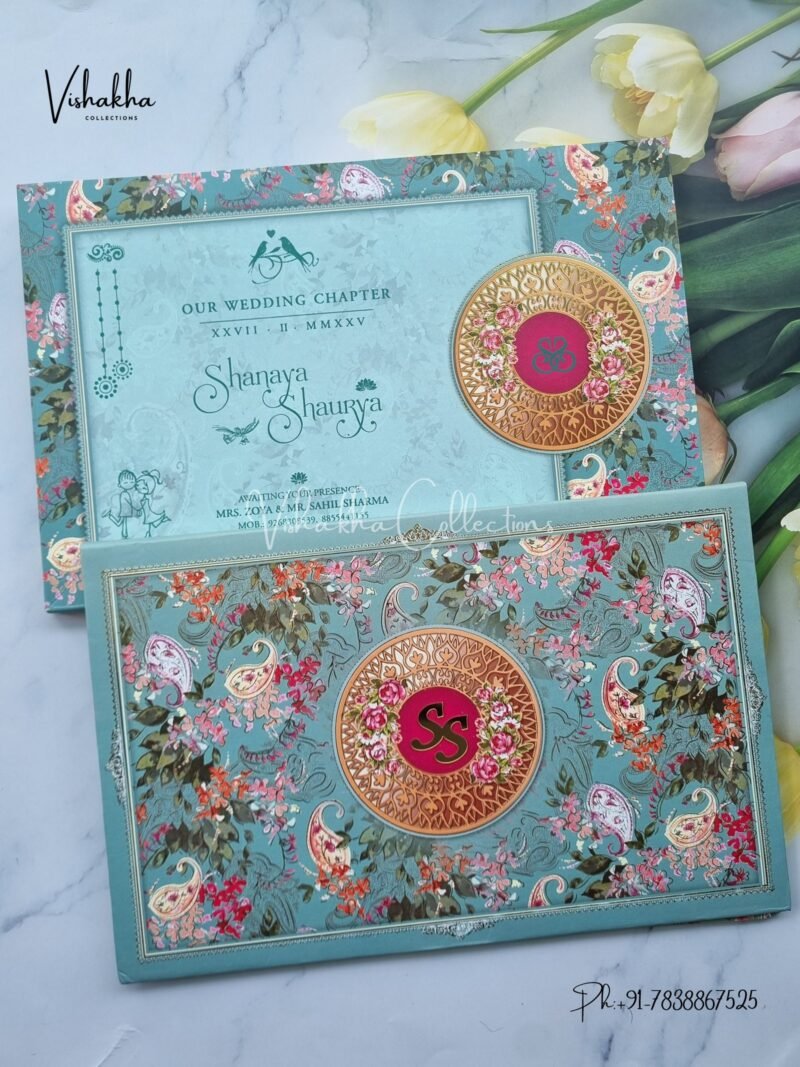 Semi Box Flower Hindu Muslim Christian Jain Sikh Padded invitation Cards ATS-P140