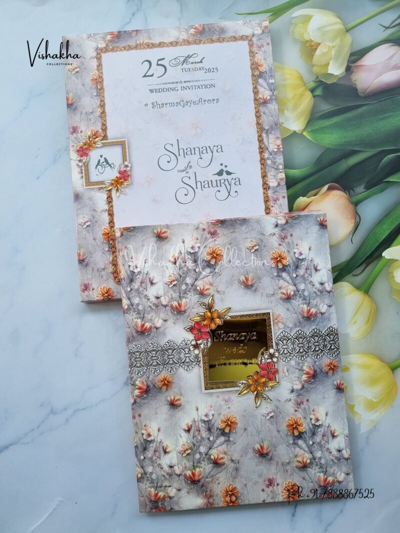 Semi Box Flower Hindu Muslim Christian Sikh invitation Cards ATS-5111