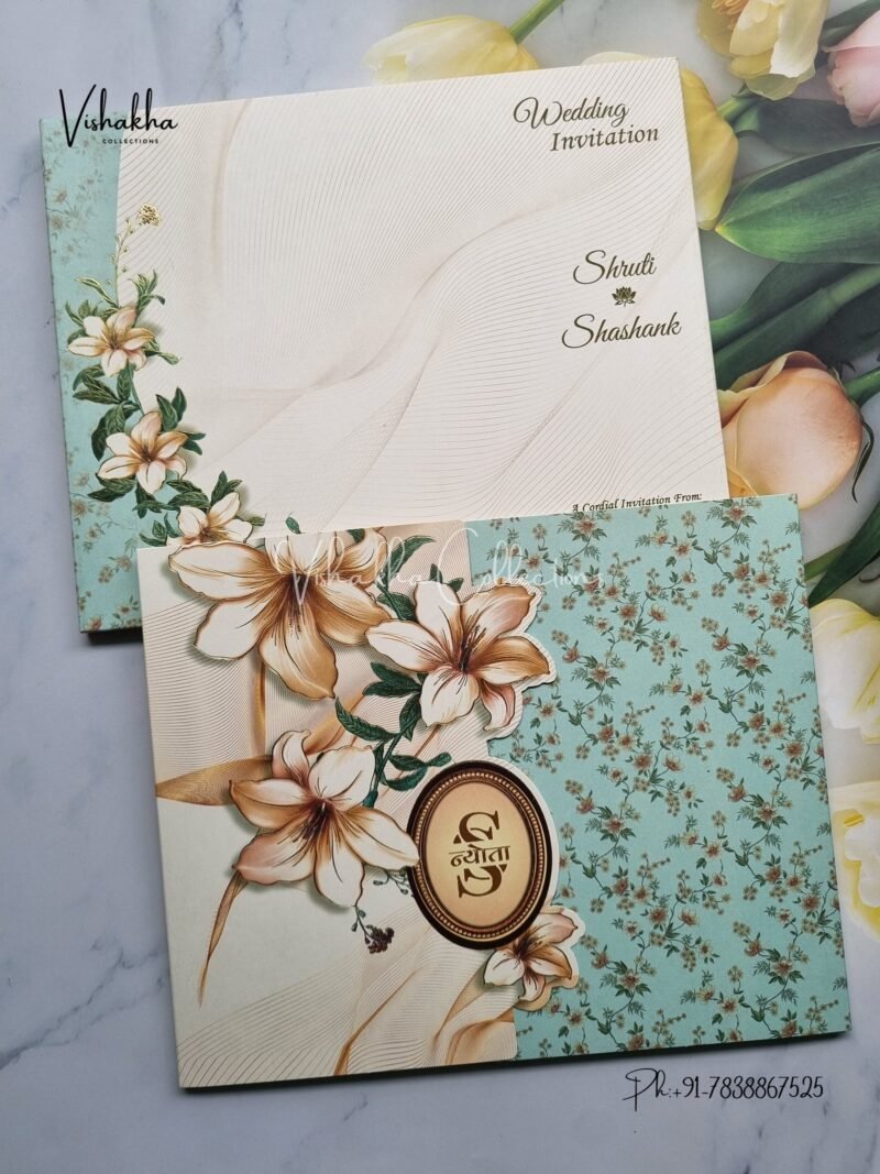 Semi Box Flower Hindu Muslim Christian Sikh invitation Cards EJ-4071