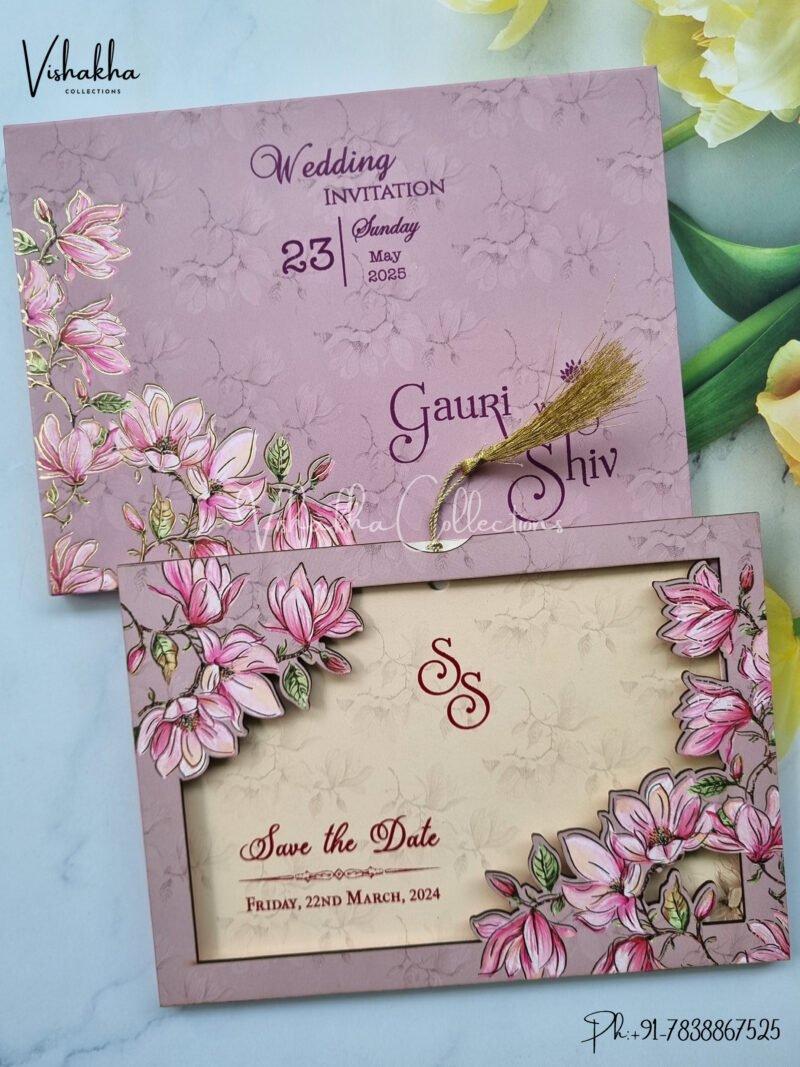 Semi Box Flower Themed Hindu Wedding MDF Board Laser Cut invitation Cards - CR-8034